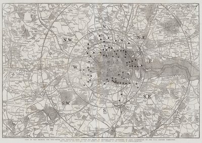 Copie de la carte montrant les barrières de péage et les principales barrières dans un rayon de six miles de Charing-Cross, présentée à Lord Palmerston par le Comité de réforme des péages - John Dower